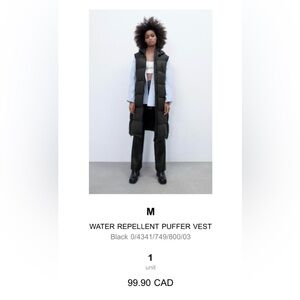 Zara Long Black Hooded Puffer Vest